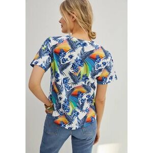 FARM Rio for Anthropologie T-Shirt Rainbow Parrot Print Short Sleeve XS